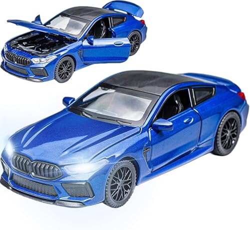 Image of Model Car Exclusive Alloy Metal Pull Back Die-cast Car Metal Pullback Toy car with Openable Doors & Light Music Best Gifts Toys Kids (1:32 Scale B-M-W M8 - Blue)