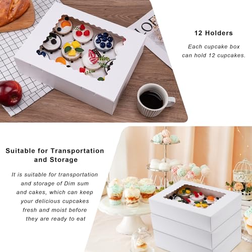 Image of Hoewina 12PCS Cupcake Boxes - Hold 12 Count Cupcake Containers with Window, Food Grade Cupcake Holder Easy Transport and Presentation - Ideal for Cupcakes, Desserts, and More