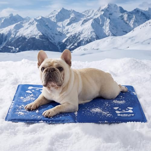 Bedsure Dog Cooling Mat Medium - 65x50cm Self-Cooling Gel Pad with Scratch Resistant 300D Oxford Fabric, Foldable Dog Cool Mat for Indoor, Outdoor & Car Use, Great for Dogs Cats in Hot Summer, Blue