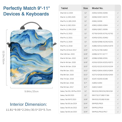 Image of MoKo 9-11 Inch Tablet Sleeve Bag Handle Carrying Case with Shoulder Strap Fits iPad Pro /Air /A16 11 inch,iPad 10th 10.9,i-Pad 9 /8 /7th 10.2,iPadAir 5 /4th 10.9,i-Pad 9.7,Tab S8 /S9 11 inch, Cloudy Blue