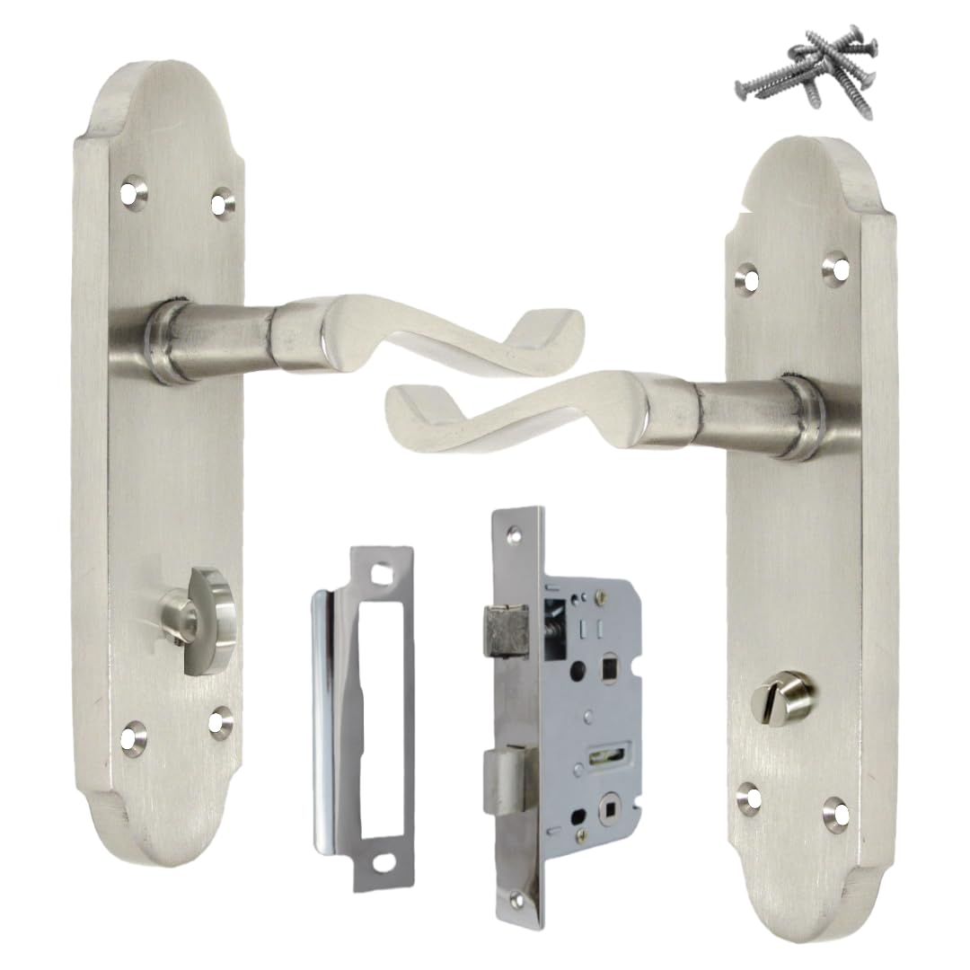 Betley Butterfly Epsom Door Handle Set, Aluminium, Satin Nickel, 169mm, Victorian Scroll, Lever, for Internal Doors, Brushed Finish