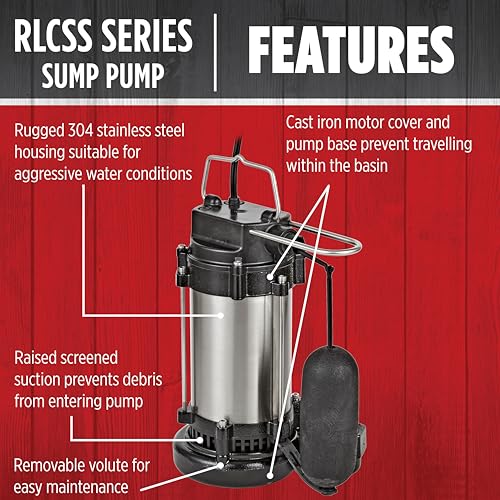 Red Lion RL50CSS 115 Volt, 1/2 HP, 3900 GPH Submersible Stainless Steel Sump Pump with Snap-Action Switch, Steel/Black, 14942794 by Red Lion - Image 3