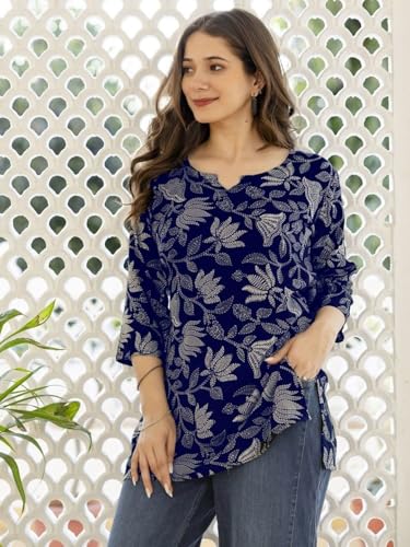 Image of Women's Short Kurti in TopsTunic Rayon Cotton Blend | Ladies Ethnic Tunic