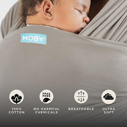 Image of Moby Baby Wrap Carrier Classic for Newborns to Toddlers (8-33lbs), Infant Sling Carrier, Lightweight & Hands Free Design, Adjustable for All Body Types (Stone Grey)