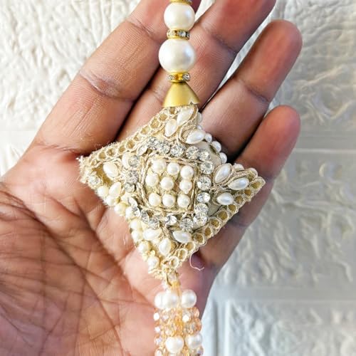 Image of Adikala Craft Store Handmade Ethnic Latkan Tassel Set of 2 for Saree Pallu, Blouse, Suits, Dupatta, Lehenga Decor (Square Cushion)