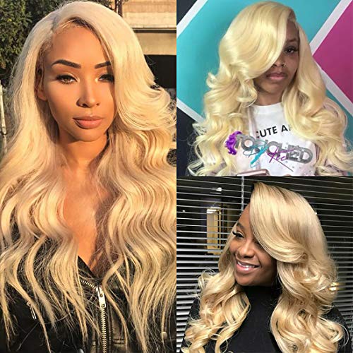 XG-BH Rubia de Encaje Frente Peluca 613 Pelucas de Cabello Humano para Mujeres Negras Pre arrancadas con Pelo de bebé Onda brasileña de Cuerpo,22inches
