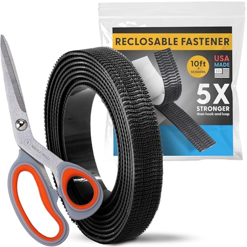 Image of Industrial Strength - 10FT + Scissors Black Indoor /Outdoor Adhesive Mounting Tape - Self Mating Reclosable Fastener Compatible with 3M SJ3550 / SJ3560 Dual Lock