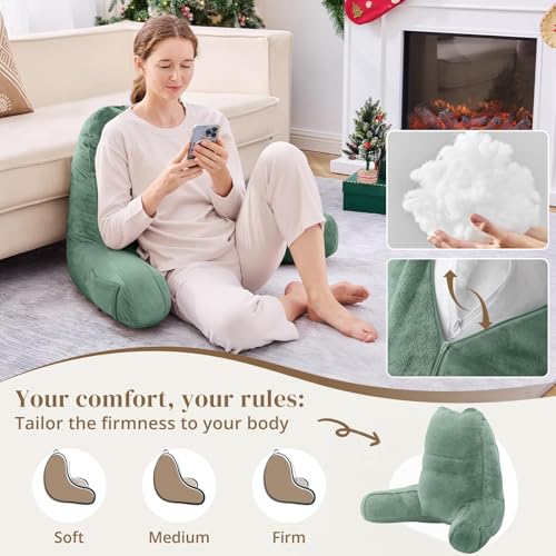 Image of Sasttie Reading Pillow for Bed, Back Pillow for Sitting Up, Sage | 21 inch Backrest Support Cushion for Couch, Sofa, and Floor, Dorm Essentials, OEKO-TEX, Adjustable Down Alternative Fill