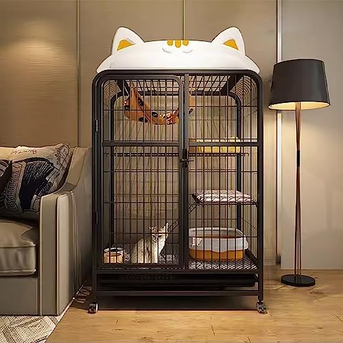 Cat Cages Indoor Litter Dog Playpens Caves Houses Box Kitten Cage Cats Outdoor Enclosures,Large Cat Cage with Roller Bottom, Ladder & Tray - Metal Enclosure for Kittens & Small Pets, Indoor