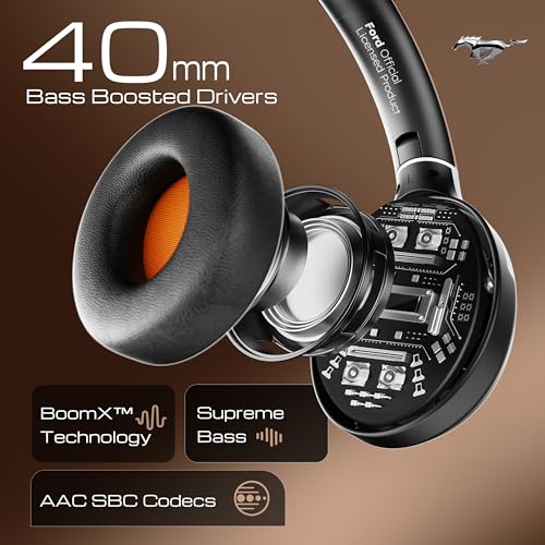 Image of GOBOULT Mustang Thunder Bluetooth Headphones with Upto 70H Playtime, BoomX Technology, Brightness LEDs, 40mm Driver, Zen ENC Mic, BTv 5.4, Type-C Fast Charging, Over Ear Wireless Headphone with Mic