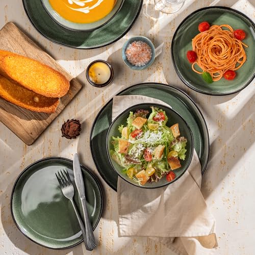 Image of AmorArc Ceramic Dinnerware Sets for 4, 12Pcs Plates and Bowls Sets Dishes | Stoneware Handmade Reactive Glaze Dinner Set, Highly Scratch Resistant | Dishwasher & Microwave Safe Dishware