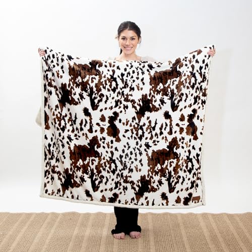 Carstens, Inc. Wrangler Ultra Premium Super Soft Plush Sherpa Fleece Oversized Throw Blanket 54" x 68", Tri-Color Cowhide by Carstens - Image 4