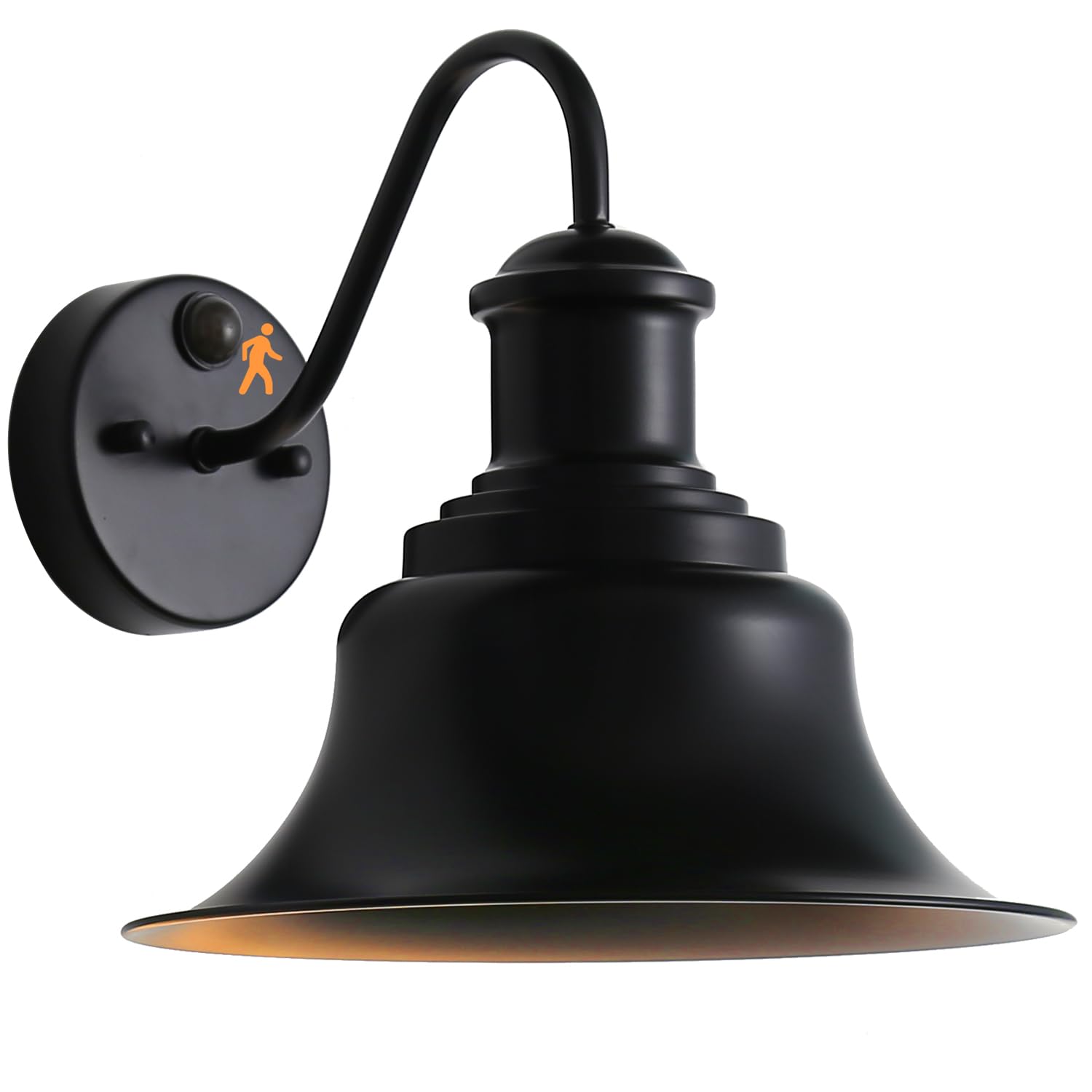 EMONG Motion Sensor Outdoor Gooseneck Barn Outside Lights, Outdoor Wall Sconce Farmhouse Wall Mount Lights Fixture Exterior Black Vintage Wall Lighting Wall Lantern for Porch Garage, 1 Pack