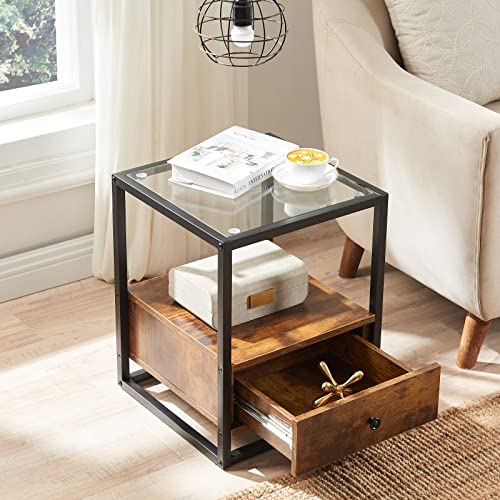 Sicotas Nightstand Set Of 2 - Tempered Glass Top With Drawer - Modern Glass Night Stand With Drawer And Storage Shelf, Industrial End Table Side Table, Bedside Table With Metal Frame For Living Room #TOP4