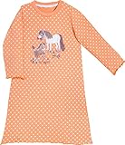 Erwin Müller Single-Jersey Kinder-Nachthemd - Pyjama Langarm - mit Rundhalsausschnitt - hautfreundliche und elastische Qualität - Pferde - apricot/weiß - Größe 146/152