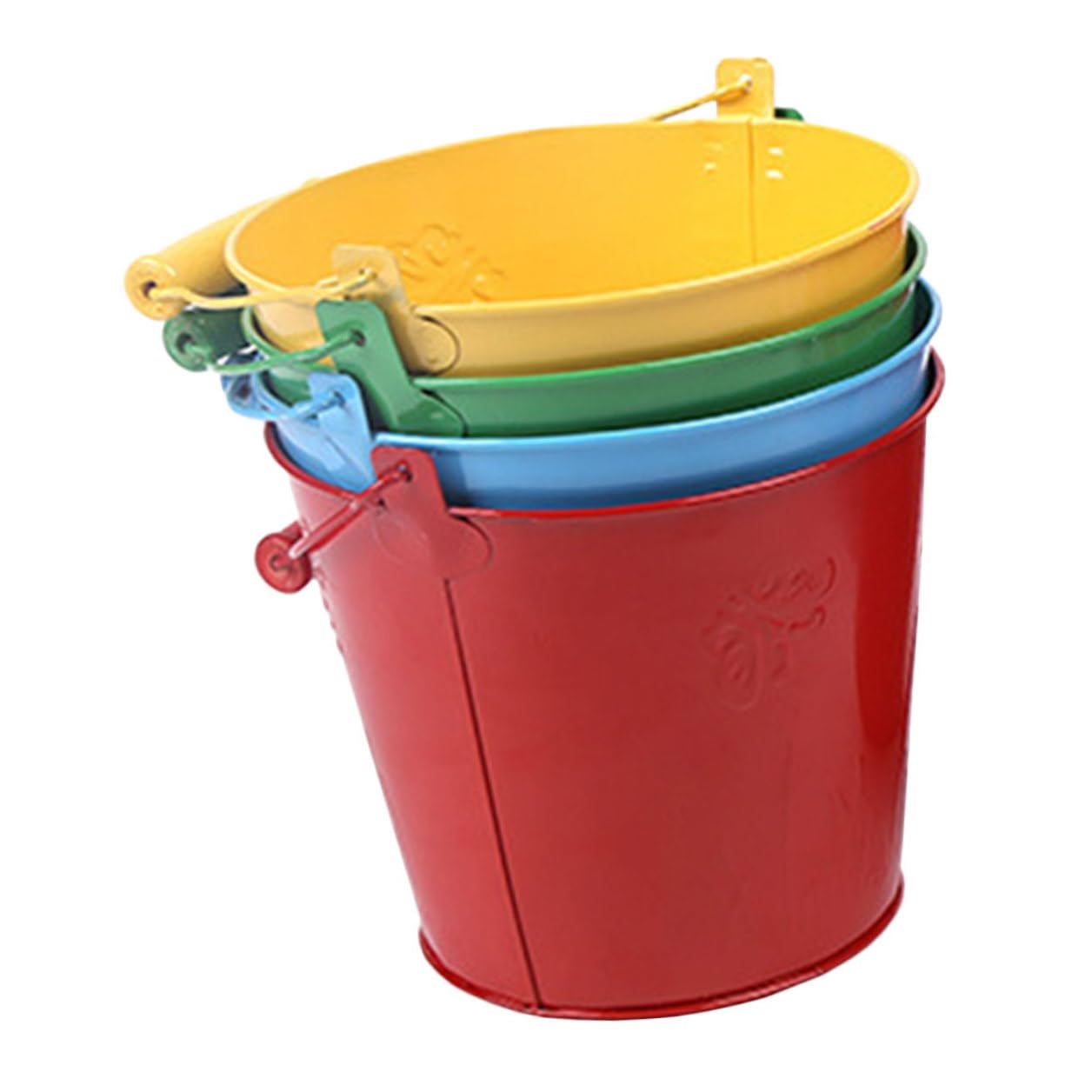 Abaodam 4pcs Iron Beach Buckets for Boys and Girls with Comfortable Handles and Safe to Use Design, for Sand Sculpture and Beach Play, Suitable for Children and Kindergarten Random Color