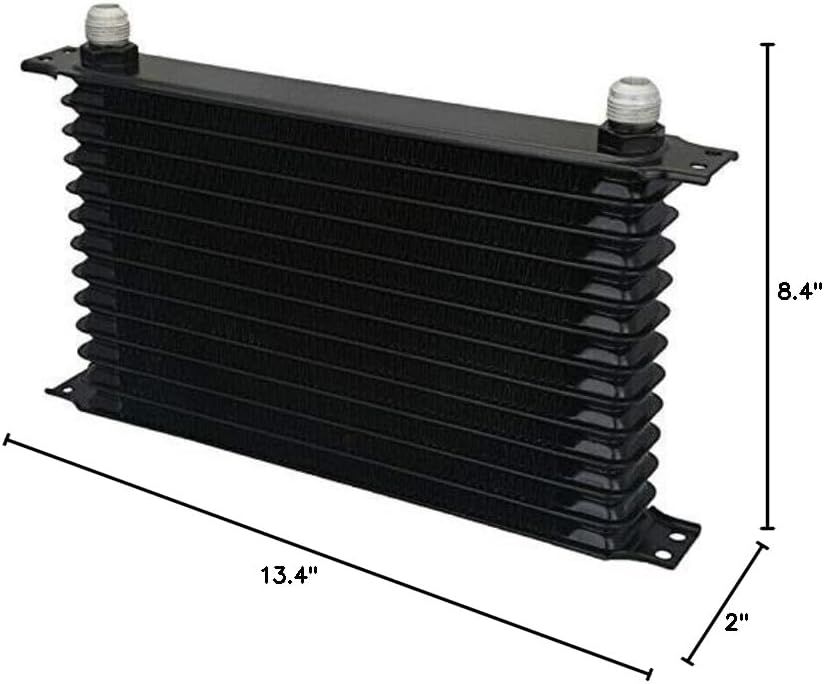 13 Row Black Aluminum 6AN Hose End Fittings Automotive Engine Transmission Oil Cooler 6" Inch Electric Cooling Fan Kit for Heavy Duty Truck Towing