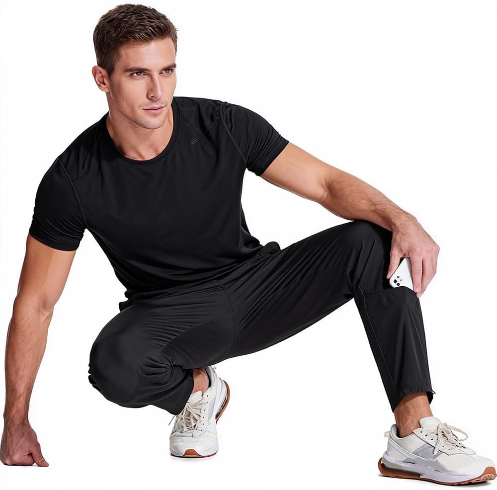Men's Performance Joggers, Quick-Dry Gray and Camel Activewear Pants for Training, Lounge and Casual Wear