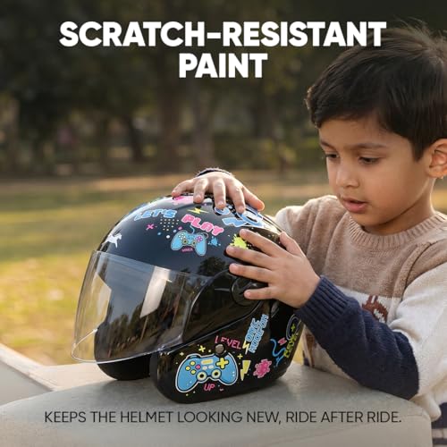 Image of TVS Moto Jr. Kids Helmet |Fun Glow in The Dark Graphics | Lightweight ISI Certified ABS Shell| Removable Cheek Pads | Ideal for Cycle Scooter Daily Ride Comfort & Protection