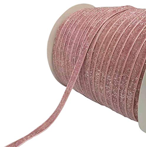 10 Yard Velvet Ribbon Spool, Inlaid with Silver Polyester (Pink, 3/8)