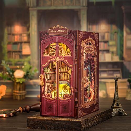 Figured’Art Book Nook Kit – Die Bibliothek der Weisheit – Modell zum Bauen mit LED-Lichtern – Diorama 3D DIY Buchstütze für Bibliothek und Dekoration Miniaturhaus – französische Marke