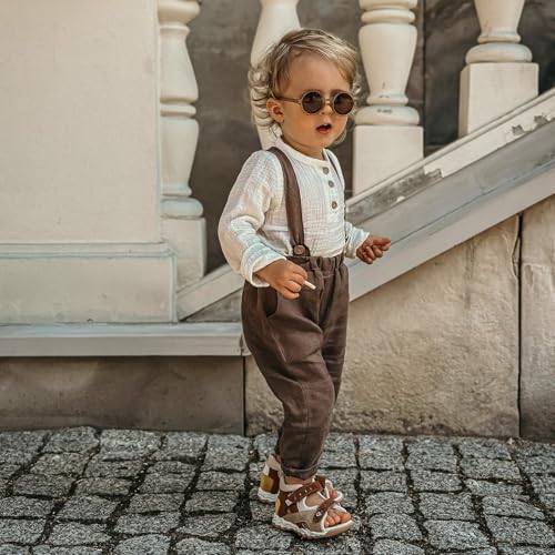 Fall Outfit Infant Baby Boy Gentleman Long Sleeve Linen Romper Shirt Suspender Pants Overall 2Pcs Suit Clothes Set2
