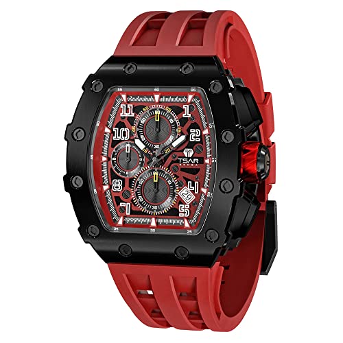 Image of Tsar Bomba Mens Watches Quartz Wristwatch for Men Waterproof 50M Analog Luxury Tonneau Chronograph Calendar Date Men's Dress Business Work Watch Gift for Men