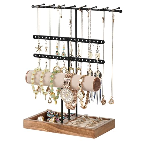 Rubessia Joyero, Expositor de Joyas, Organizador de Joyas de Metal y Madera, Soporte de Joyería, Expositor de Pendientes, Organizador de Pendientes para Collares, Pulseras, Pendientes, Anillos (A)