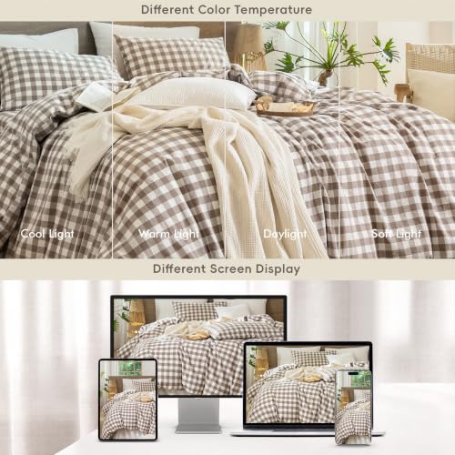 Image of MooMee Gingham Duvet Cover Set 100% Washed Cotton Linen Like