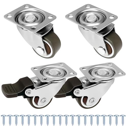 Pofgwjz Ruedas Para Muebles Pesados, Juego 4 Ruedas Giratorias Silenciosas De 1 Pulgada Para Muebles, Con 2 Freno + Tornillos - 25mm, Rodaje Suave Ruedas Giratorias Para Palets Engomadas