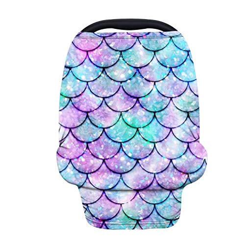 GOSTONG Mermaid Fish Scale Stretchy Baby Car Seat Cover,Multiuse Nursing ...
