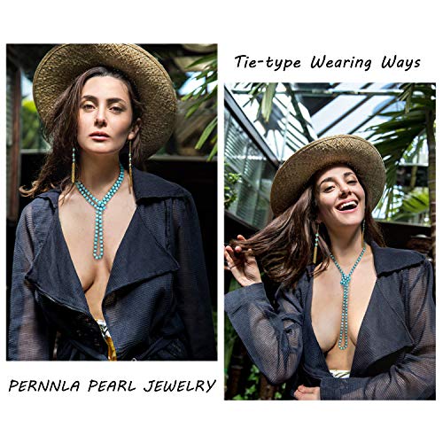 PERNNLA PEARL Natural Turquoise Long Beaded Necklace Wrap Bracelet Handmade Jewelry for Women Men2