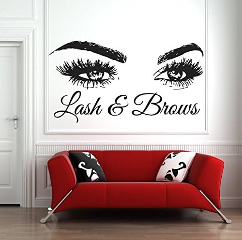 DXLING Lash & Brows Large Eyes Quote Wall Decals Fashion Creative Vinyl Eyelashes Beauty Salon Wall Stickers Eyebrows Store Decor LC722 (Black)