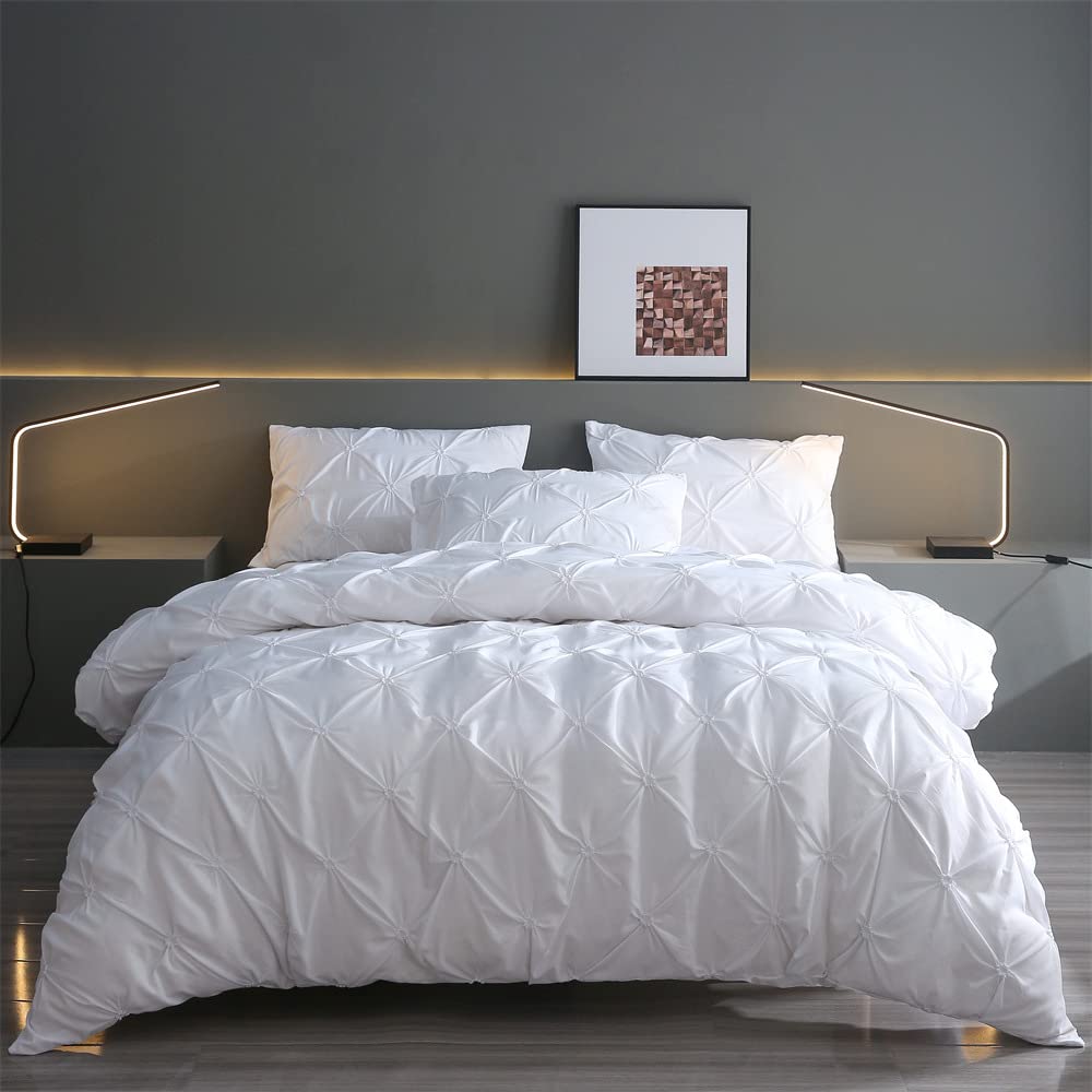 Pintuck - Juego de ropa de cama de 220 x 240 cm, 3 piezas, transpirable, ligera y suave, diseño de cuadros geométricos, funda nórdica con cremallera y 2 fundas de almohada de 80 x 80 cm