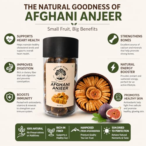 Image of PRITHVI PURE Dry Figs Afghani Anjeer 250gm | Medium Size Figs Rich Source of Vitamins & Dietary Fiber | Healthy Snack | Low in Calories | Fat Free | Farm Sourced