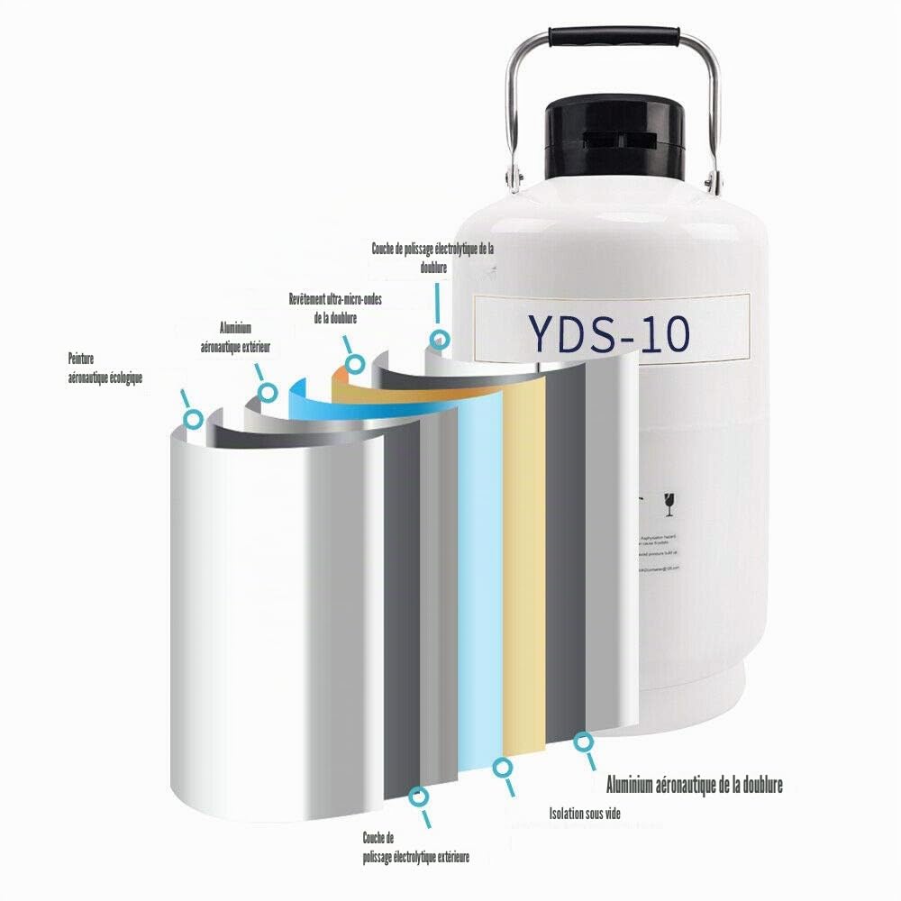 Fayelong D'azote Liquide Réservoir Container de Congélation Réservoir cryogénique Ln2 avec 3 seaux et sac de transport (10L)
