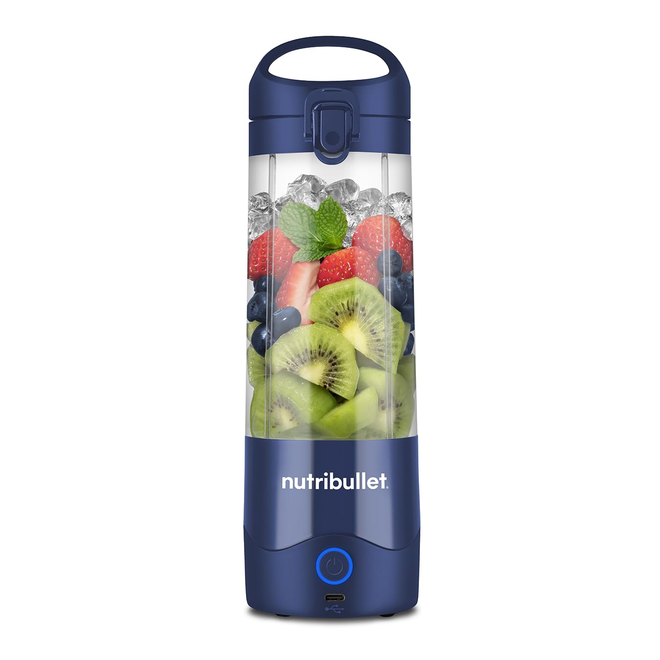 Portable Blender in Navy - Powerful Extractor Blade, 475ml Cup, To-Go Lid, USB-C Charging Cable & User Guide - Delivers 15+ Blending Cycles - Healthy Shakes On The Move