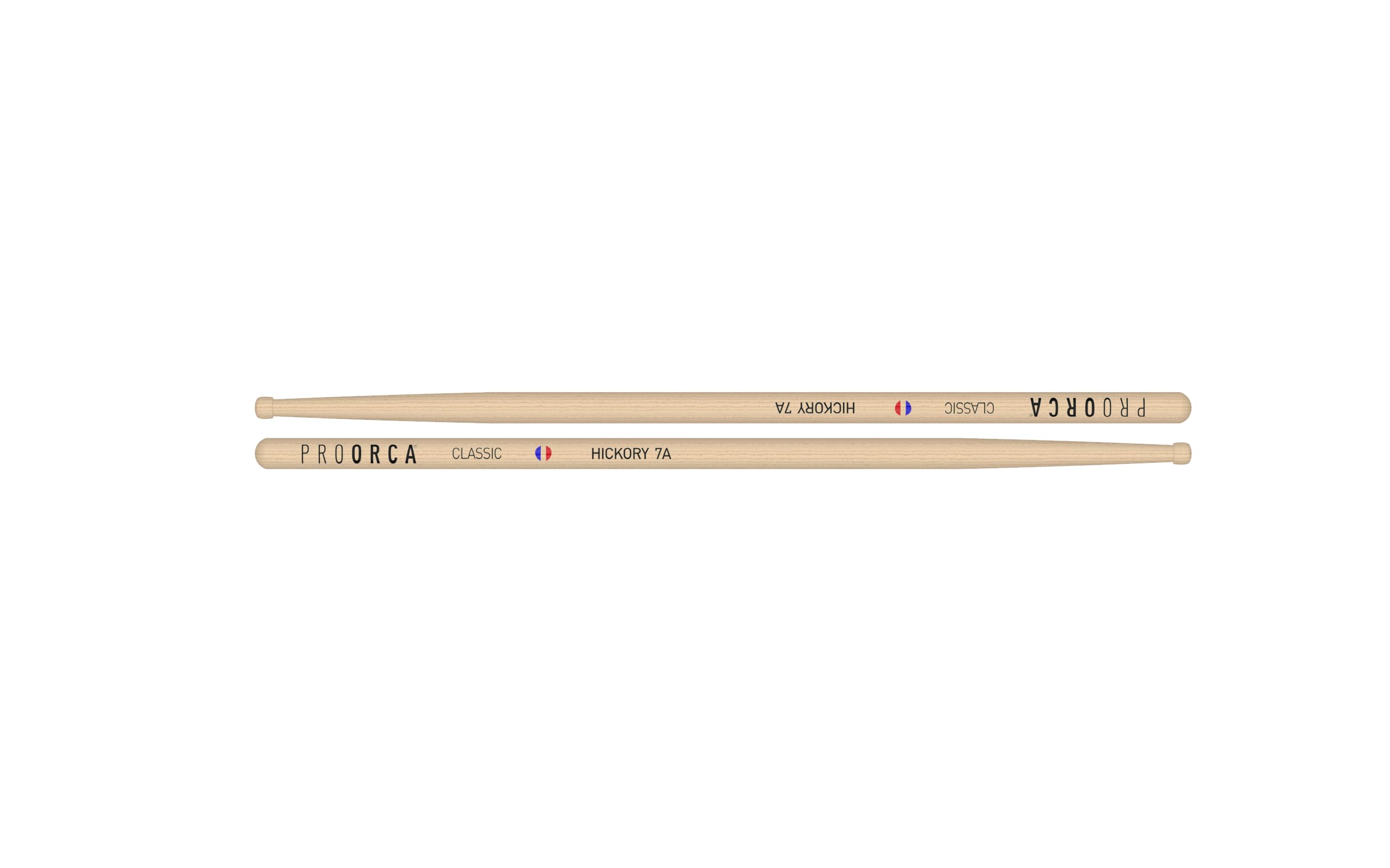 Baguettes de Batterie ProOrca 7A – Made in France, 100% Hickory Américain, Adhérence Naturelle, Contrôle Précis, Son Clair, Idéales pour Jazz, Pop et Styles Légers