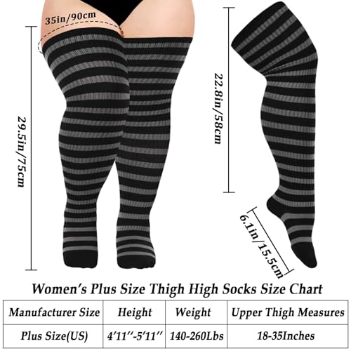 Image of Moon Wood Plus Size Thigh High Socks for Women Knit Cotton Extra Long Striped Over the Knee High Socks Leg Warmers