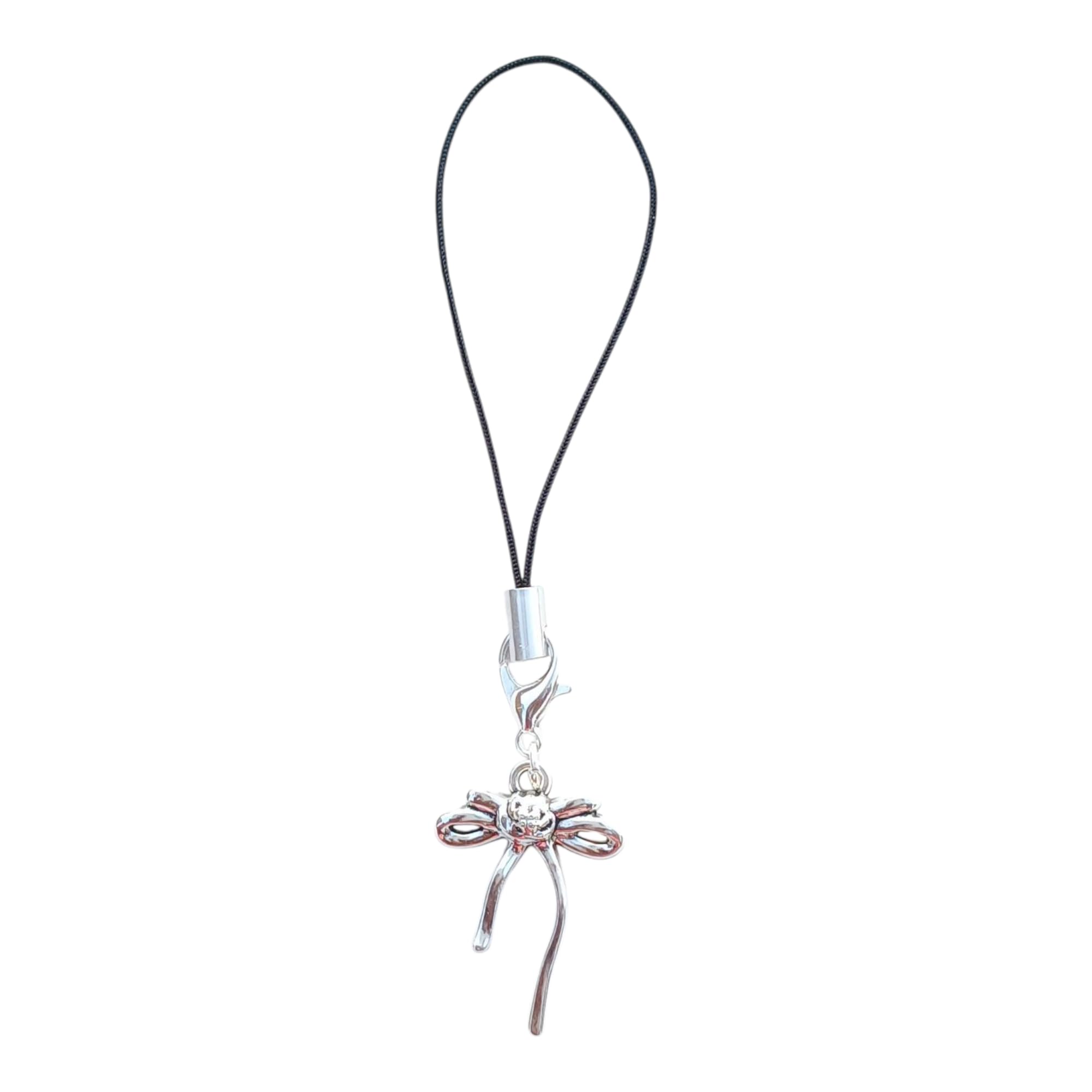 Dragonfly Phone Charm Silver Tone Metal Black Cord-image-17