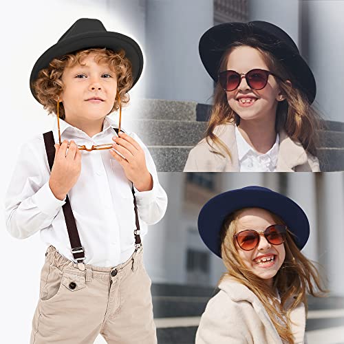 Kids Classic Wide Brim Fedora Hat Children Boys And Girls Felt Hat With Belt Buckle #TOP2