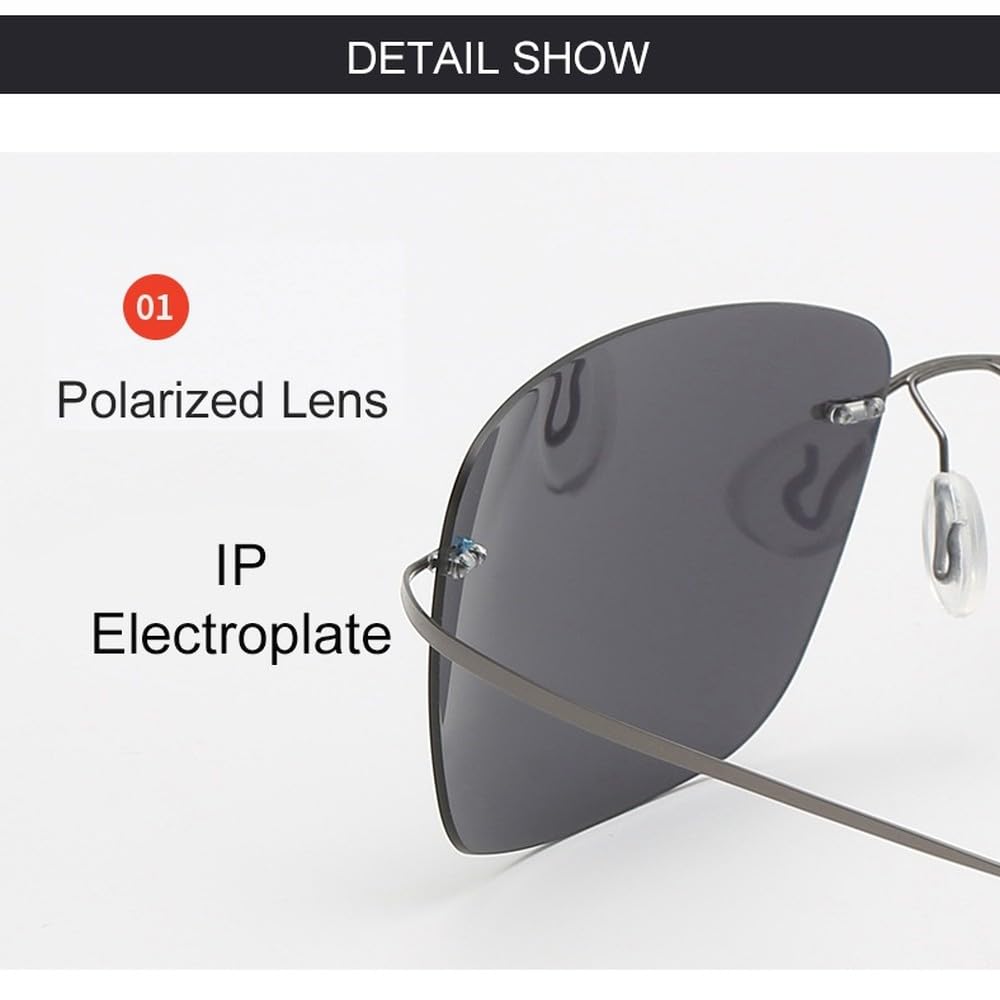 Gafas de sol polarizadas cuadradas sin montura para hombre, ideales para conducir. Gafas de sol ultraligeras de titanio puro.