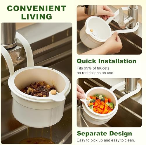 Image of SHOPPOFOBIX Kitchen Sink Drain Basket, Double Layer Strainer Food Waste Filter Baskets,Hanging Sink Drains Holder,Detachable Strain Basket, Easy to Clean (Green-2)