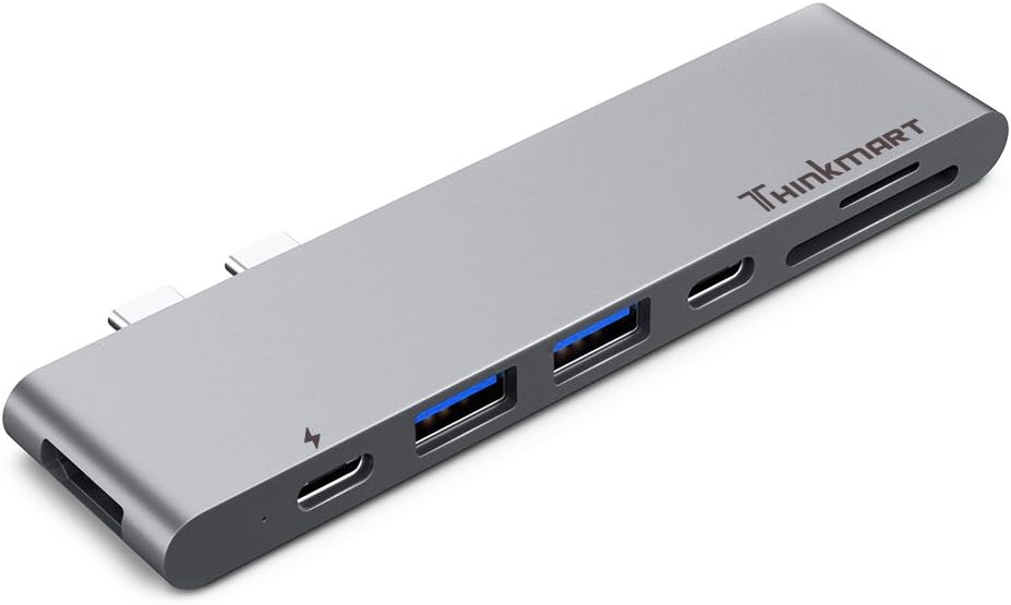 USB C HUB, Thinkmart Thunderbolt 3 USB C Adapter for 2016/2017 MacBook Pro, 40GB/S Thunderbolt 3, 4K HDMI, 2 USB3.0 Ports, microSD/SD Card Reader and Pass-Through Charging(Space Gray)