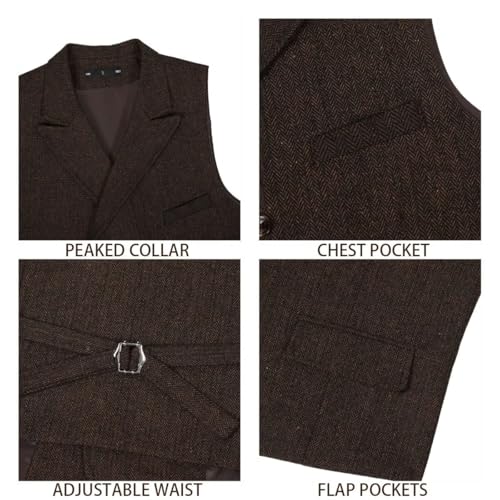 Boys Formal Suit Vest Double-breasted Herringbone Waistcoat With Pockets Adjustable Waist From Baby To Teen2