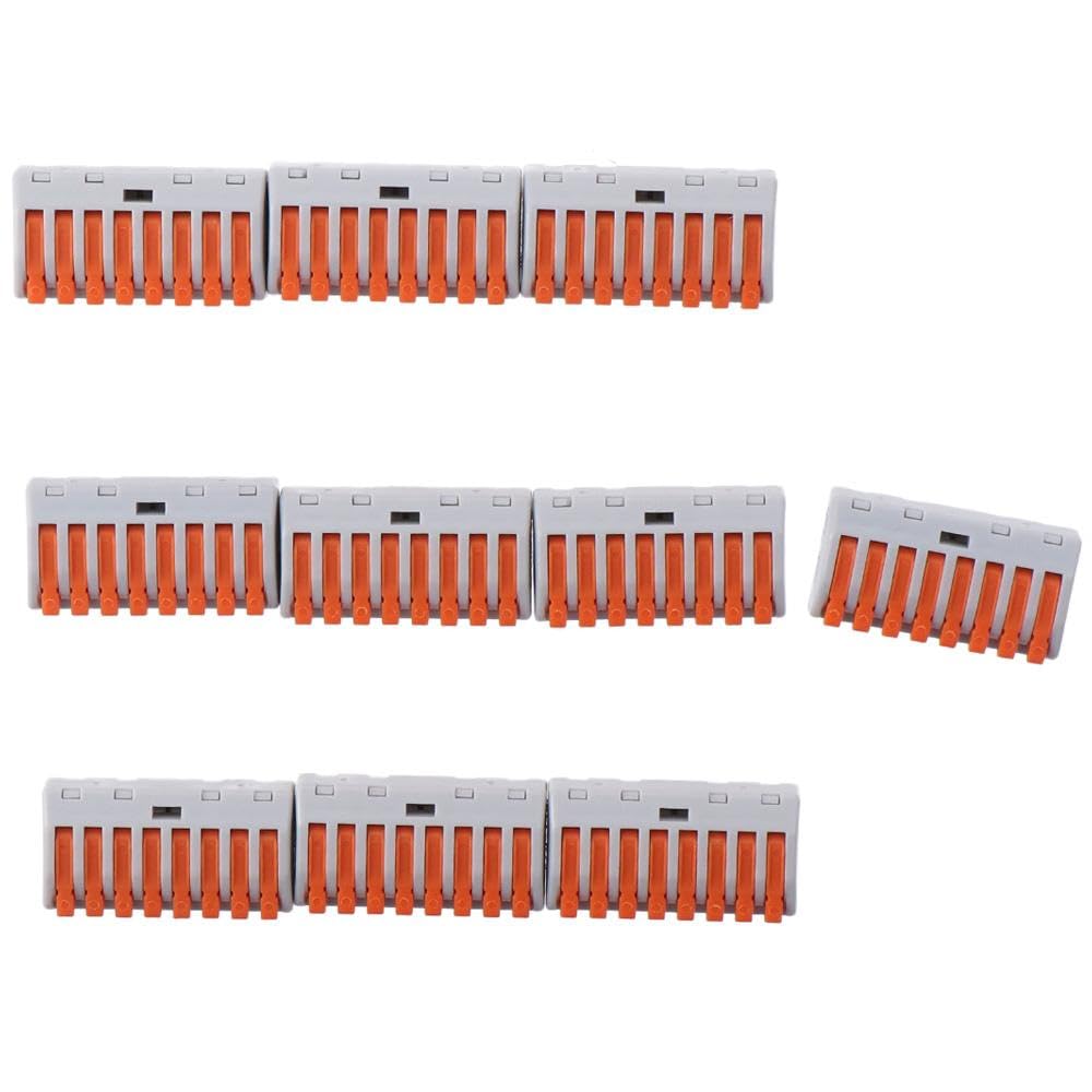 SHUATI 10Pcs Classified Conductor, Useful Compact Terminal, PCT-218 Cable Connect, Tie Rod Nut, Orange 8-Port Wire Connector for Quick Connect