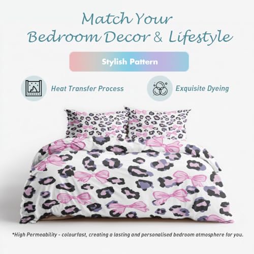 Parure de lit microfibre douce imprimé léopard et nœud rose de qualité supérieure - 6