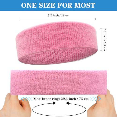 Image of 4 Pack Sweatbands Sports Headband for Men and Women, Moisture Wicking Athletic Workout Headband for Running, Tennis, Basketball, Yoga, Gym Stretchy Unisex Sweatband -Pink