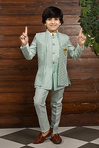 Image of AHHAAAA Kids Ethnic Cotton Silk Blend Sequin Print Indo-Western Sherwani Set for Boys 496MF
