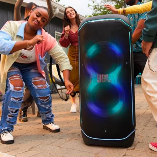 Image of JBL Partybox Ultimate - Multi Purpose Party Speaker, with Wi-fi & Bluetooth Connectivity, Wireless, Lightshow, IPx4 Slashproof, Dual Mic & Guitar Inputs, Handle & Sturdy Wheels, Black